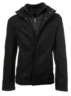 Black Melton Wool Zip Jacket