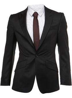 Black Premium Wool Peak Lapel Suit Jacket
