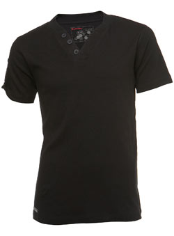 Black Ribbed Button V-Neck T-Shirt