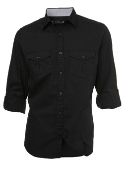 Black Roll Sleeve Regular Shirt