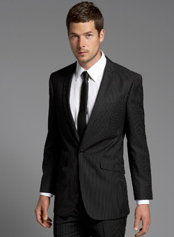 Black Slim Fit Double Pinstripe Suit Jacket