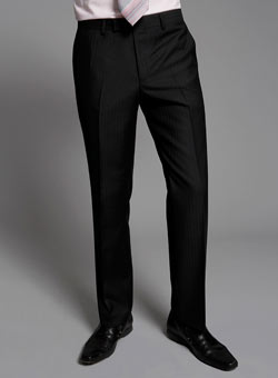 Burton Black Slim Fit Flat Front Self Stripe Suit Trousers