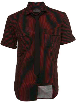 Black Stripe Fitted Shirt and Tie Set
