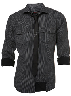 Burton Black Stripe Fitted Shirt and Tie
