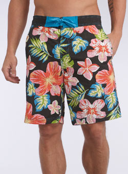 Black Tropical Printed Swim Shorts