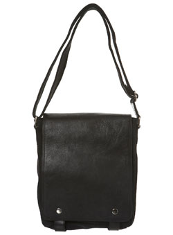Black Washed Despatch Bag With Leather Front Panel