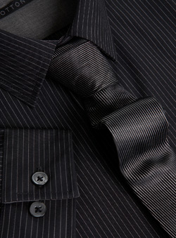Burton Black White Stripe Slim Fit Shirt With Slim Tie