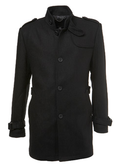 Burton Black Wool Military Style Coat