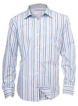Burton Blue and Grey Stripe Long Sleeve Smart Shirt