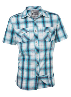 Burton Blue and White Check Short Sleeve Casual Shirt