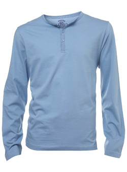Blue Basic Grandad Neck Long Sleeve T-Shirt