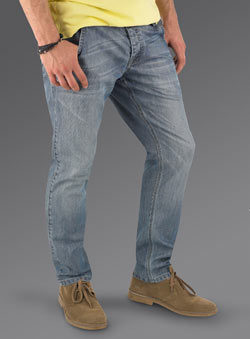Blue Bleach Wash Tapered Denim Jeans
