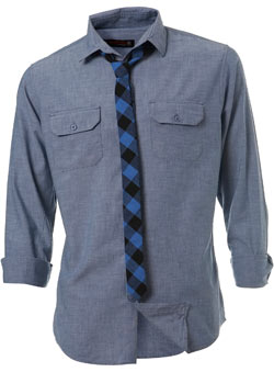 Blue Chambray Fitted Shirt and Tie Set