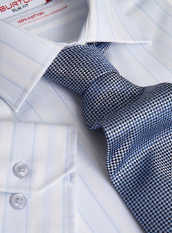 Burton Blue Cotton Striped Shirt And Tie Set