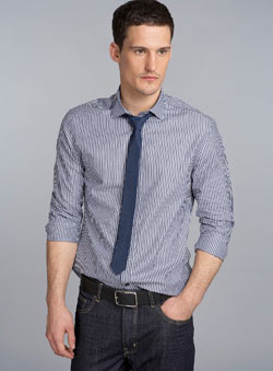 Burton Blue Long Sleeve Stripe Shirt And Tie