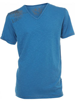 Blue Printed V-Neck T-Shirt