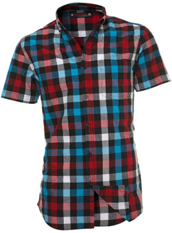 Blue/Red Bold Short Sleeve Check Slim Shirt