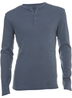 Burton Blue Ribbed Grandad Neck Long Sleeve T-Shirt