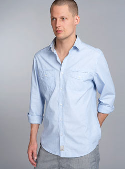Burton Blue Soft Cotton Roll Sleeve Fitted Shirt
