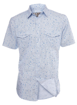 Blue Stripe Geo Print Short Sleeve Casual Shirt