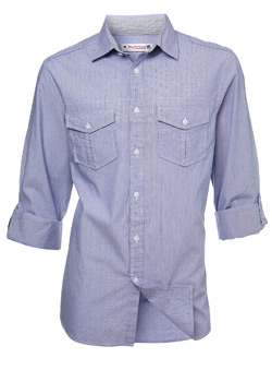 Blue Stripe Roll Sleeve Regular Shirt