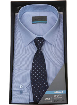 Burton Blue Striped Shirt and Tie Gift Set