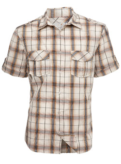 Burton Brown Check Printed Short Sleeve Casual Shirt