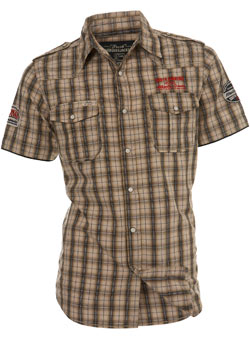 Brown Short Sleeve Check Fitted Shirt