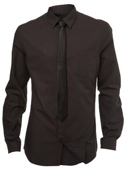Brown Textured Fitted Shirt and Tie