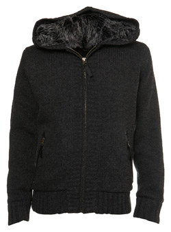 Charcoal Faux Fur Lined Knitted Hoodie
