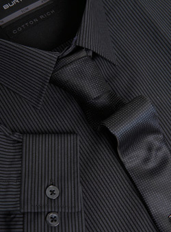 Charcoal Stripe Slim Fit Shirt With Slim Tie