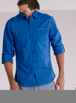 Cobalt Blue Grandad Collar Shirt