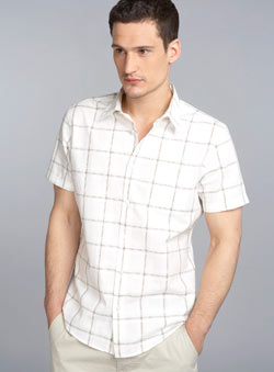Burton Cream Short Sleeve Check Fitted Shirt