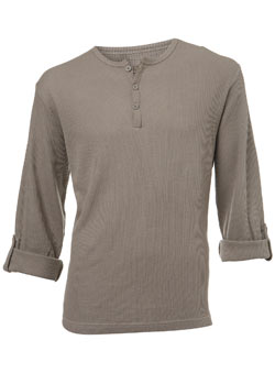 Cream Waffle Grandad Neck Long Sleeve T-Shirt