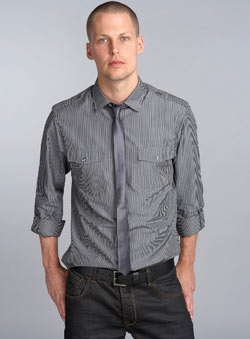 Dark Grey Stripe Roll Sleeve Shirt