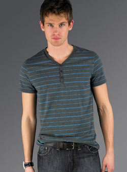 Dark Grey Striped Y-Neck T-Shirt