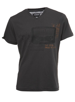 Dark Grey V Neck Radio Print T-Shirt