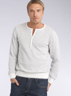 Burton Ecru Striped Grandad Neck Jumper