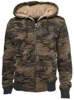 Green Camo Check Faux Fur-Lined Hoodie