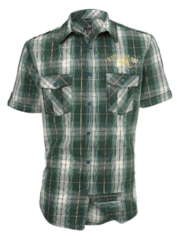 Green Check Electric Outlaws Short Sleeve Casual Shirt