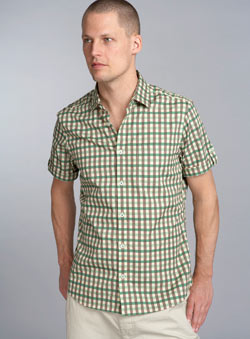 Green Check Short Sleeve Check Fitted Shirt