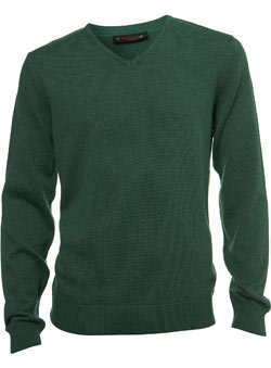 Green Plain V-Neck Jumper