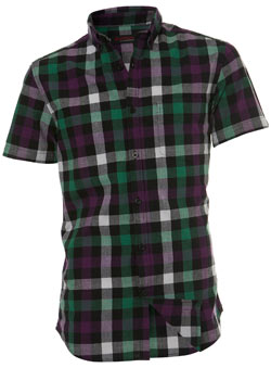 Green/Purple Bold Short Sleeve Check Fitted Shirt