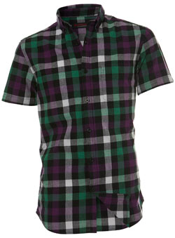 Green/Purple Bold Short Sleeve Check Slim Shirt