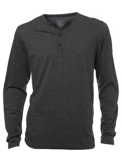 Grey Basic Grandad Neck Long Sleeve T-Shirt