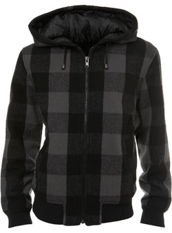 Grey Black Check Wool Bomber
