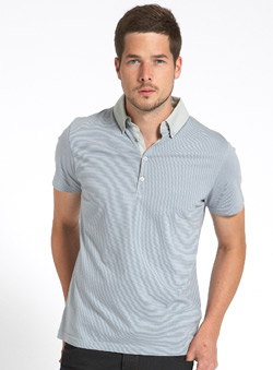 Burton Grey Button Down Striped Polo Shirt