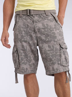 Grey Checked Floral Cargo Shorts