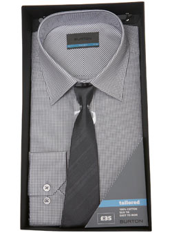 Grey Gingham Shirt and Tie Gift Set