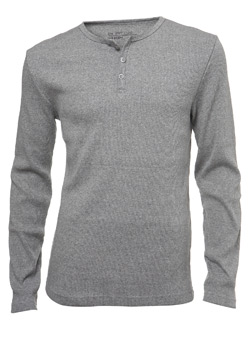 Burton Grey Grandad Neck Rib Long Sleeve T-Shirt